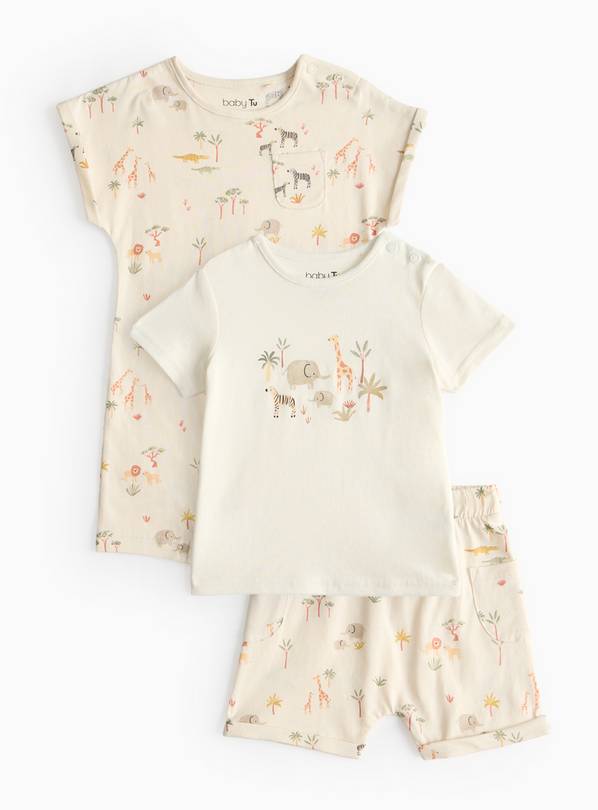 Cream Safari Printed Romper Set 3-6 months